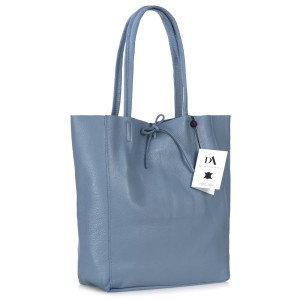 Geanta shopper din piele naturala DiAmanti Luisa Albastru Denim